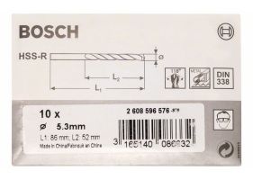 Bosch Set 10 burghie pentru metal HSS-R, DIN338, 5.3x52x86mm
